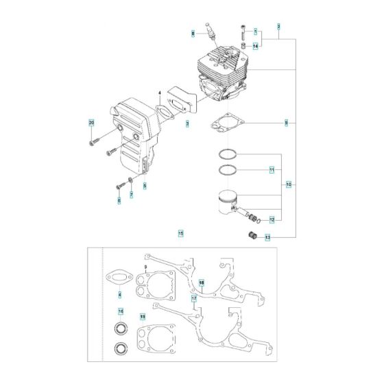 Cylinder, Piston, Muffler Assembly for Husqvarna K970 Chain III Concrete Cutter