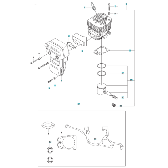 Cylinder, Piston, Muffler Assembly for Husqvarna K970 III Disc Cutter