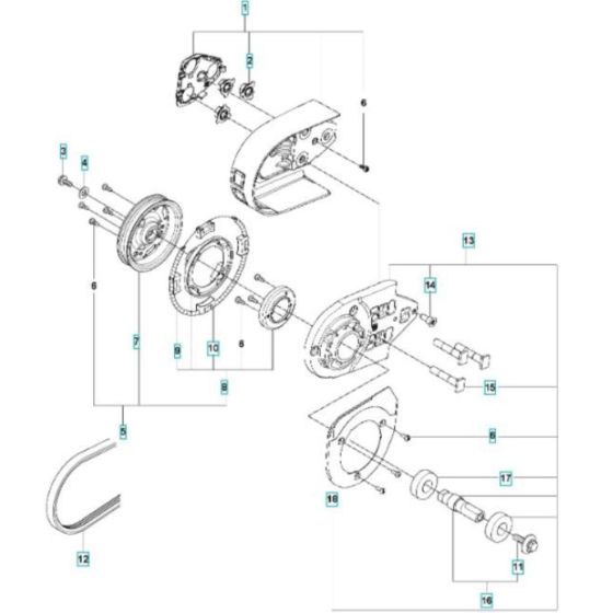 Belt Guard, Pulley 14" Assembly for Husqvarna K970 Rescue III Disc Cutter