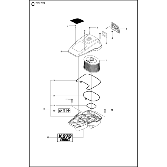 Air Filter Cover Assembly for Husqvarna K970 Ring Disc Cutters