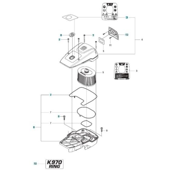 Air Filter Assembly for Husqvarna K970 Ring III Disc Cutter