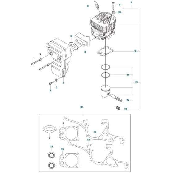 Cylinder, Piston, Muffler Assembly for Husqvarna K970 Ring III Disc Cutter