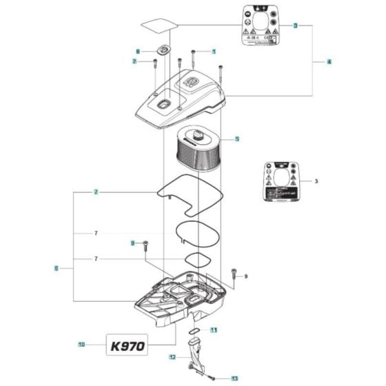 Air Filter Assembly for Husqvarna K970 SmartGuard Disc Cutter