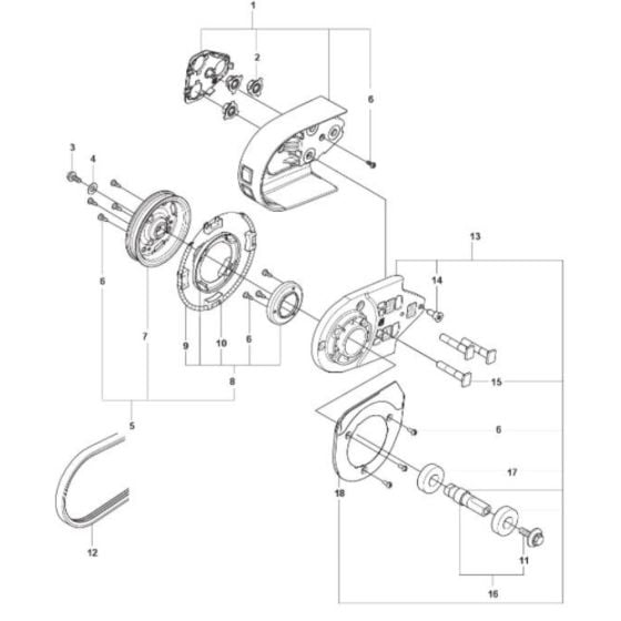 Belt Guard, Pulley 14" Assembly for Husqvarna K970 SmartGuard Disc Cutter