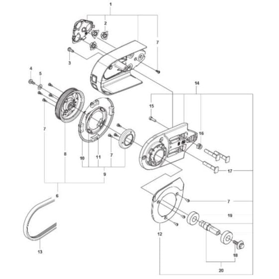 Belt Guard, Pulley 16" Assembly for Husqvarna K970 SmartGuard Disc Cutter