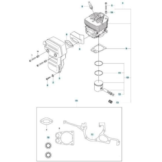 Cylinder, Piston, Muffler Assembly for Husqvarna K970 SmartGuard Disc Cutter