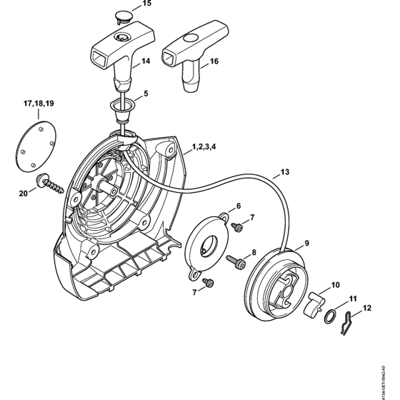 Rewind starter for Stihl KA120 KA120R KA250 Kombi Attachment Engine