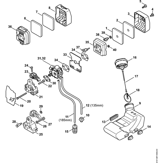 Air filter, Fuel tank for Stihl KA85R Kombi Attachment Engine