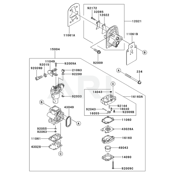 Carburettor for Kawasaki KBL27C Brushcutter