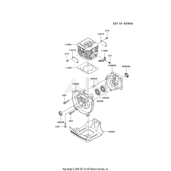 Cylinder / Crankcase for Kawasaki KBL35A Brushcutter