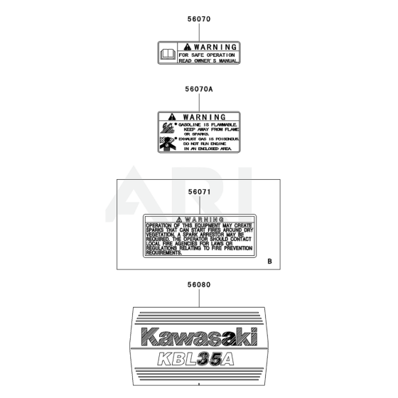 Label for Kawasaki KBL35A Brushcutter