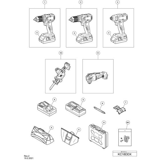 Main Assembly for Hikoki KC18DDX Cordless Driver Drill