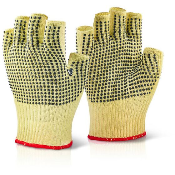 Kevlar Fingerless Glove Medium Weight Ex-Density Yarn Latex Dotted Grip 08