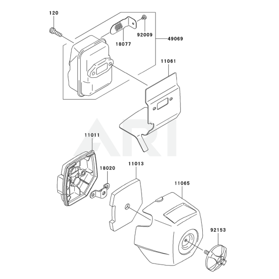 Air Filter / Muffler for Kawasaki KGT27B String Trimmers