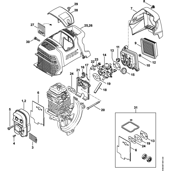 Muffler, Air filter for Stihl KM111R KombiEngine