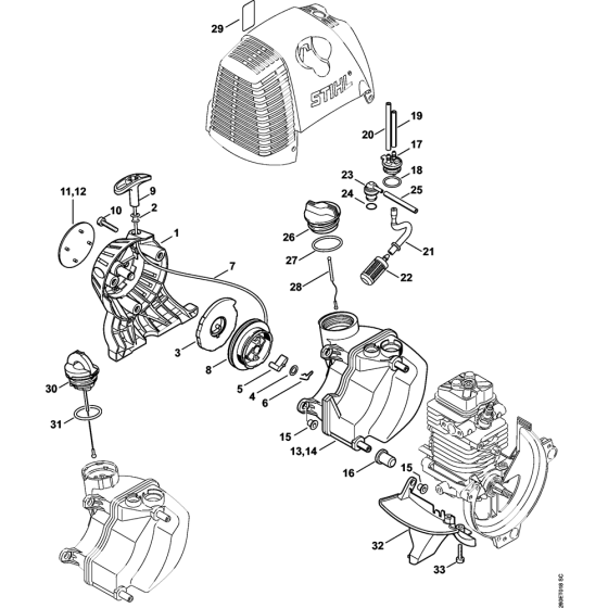 Rewind starter, Fuel tank for Stihl KM130 KM130R KombiEngine