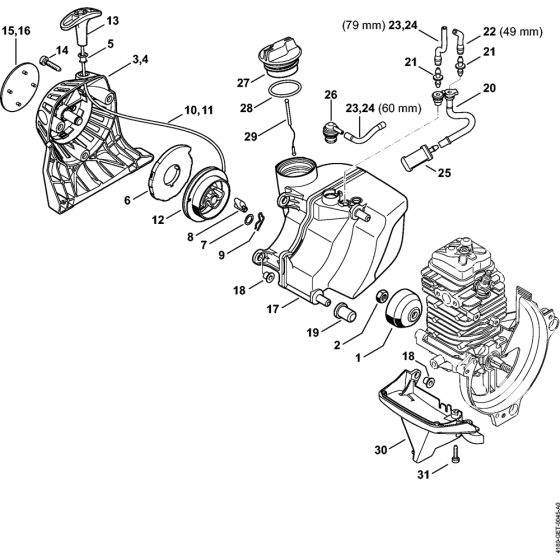 Rewind starter, Fuel tank for Stihl KM131 KM131R KombiEngine