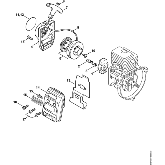 Rewind starter, Muffler for Stihl KM85 KM85R KombiEngine