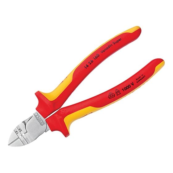 Diagonal Insulation Stripper & Side Cutters VDE Certified Grip 160mm by Knipex - 14 26 160 SB NEW VERSION