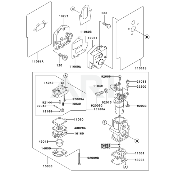 Carburettor for Kawasaki KRB450BC Blower