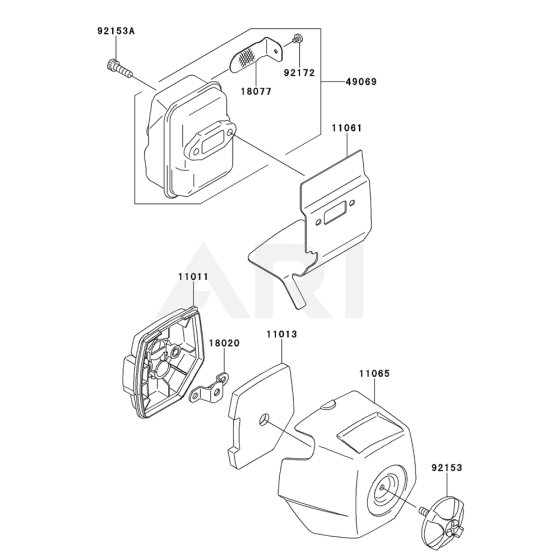 Air Filter / Muffler for Kawasaki KTFR27A String Trimmers