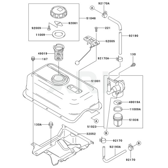 Fuel Tank / Fuel Valve for Kawasaki KWT40A Pump