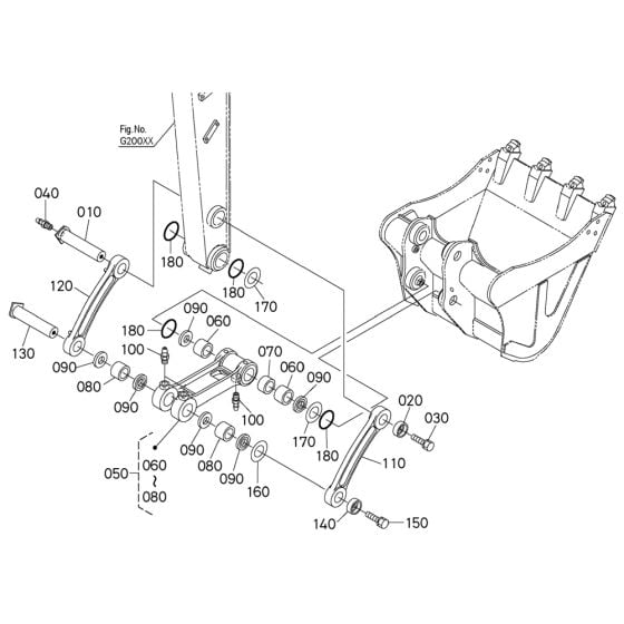 Dipper Arm/Bucket Link Assembly for Kubota KX033-4 Mini Excavator