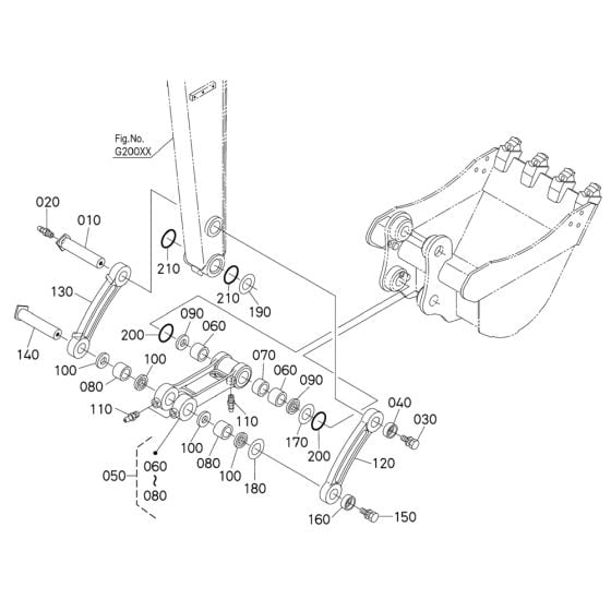 Dipper Arm/Bucket Link Assembly for Kubota KX057-5 Mini Excavator