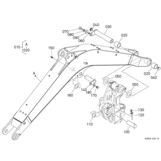 Boom Assembly for Kubota KX080-3 Alpha Mini Excavator