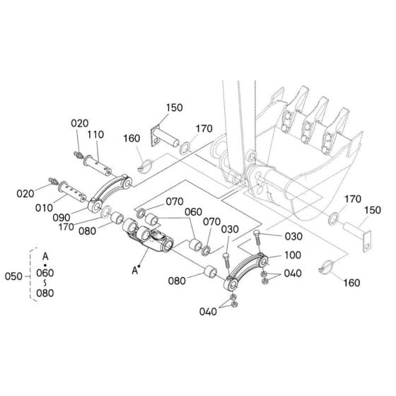 Dipper Arm/ Bucket Link Assembly for Kubota KX41-3 Mini Excavator