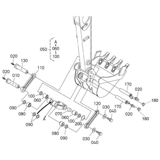 Dipper Arm/ Bucket Link Assembly for Kubota KX71-3 Mini Excavator