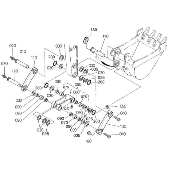 Dipper Arm/ Bucket Link Assembly for Kubota KX91-3a2 Mini Excavator