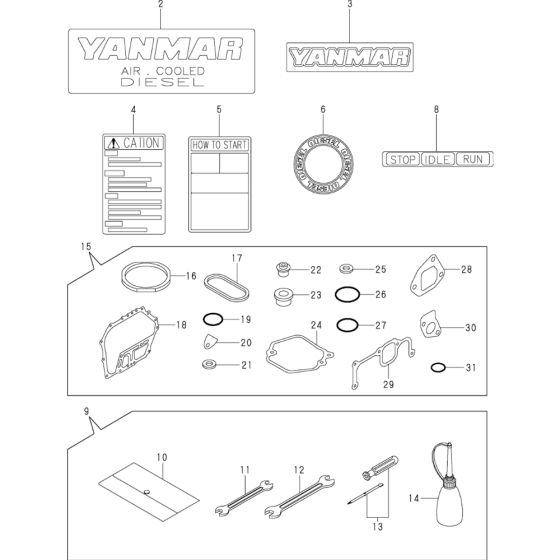 Tool, Label and Gasket Set Assembly for Yanmar L100AE Engine