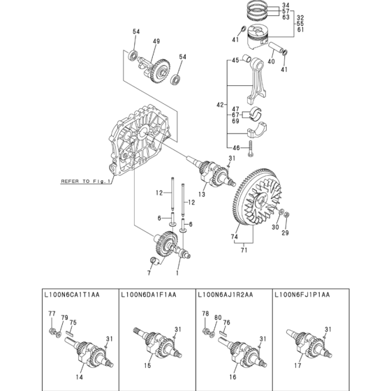 Crankshaft, Piston and Camshaft Assembly for Yanmar L100N Engine