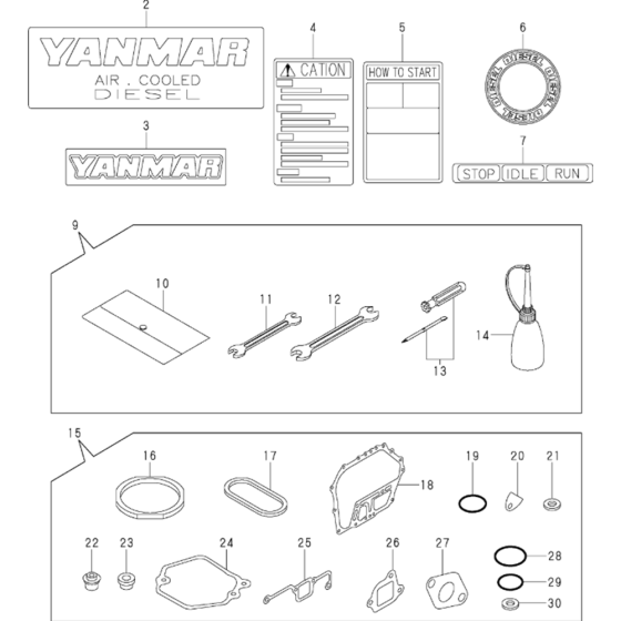 Tool, Label and Gasket Set Assembly for Yanmar L70AE Engine