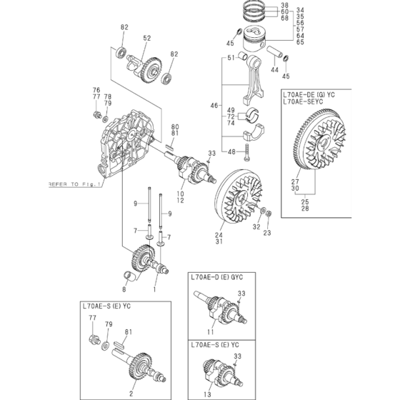 Crankshaft, Piston and Camshaft Assembly for Yanmar L70AE Engine