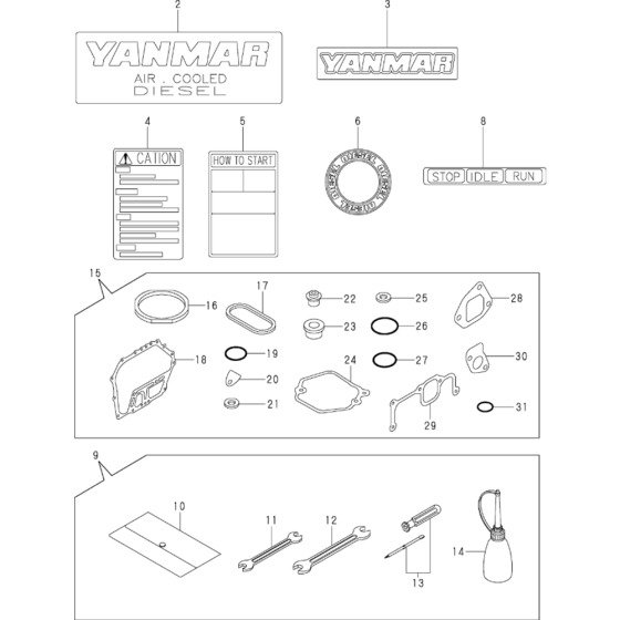 Tool, Label and Gasket Set Assembly for Yanmar L90AE Engine