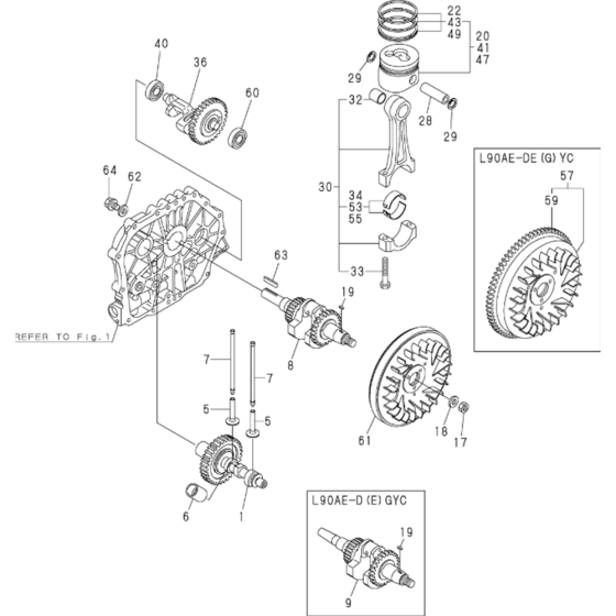 Crankshaft, Piston and Camshaft Assembly for Yanmar L90AE Engine