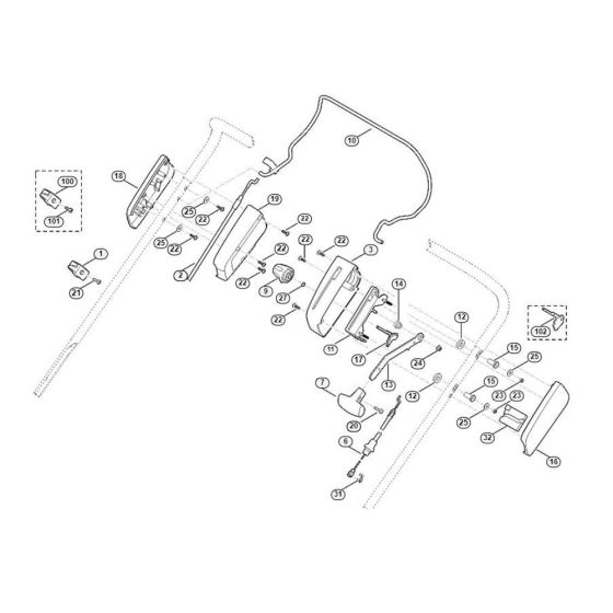 Handle Upper Part Assembly for Stihl/ Viking LB 540.1 Petrol Lawn Scarifiers