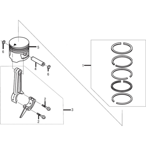 Piston/Connection Rod Assembly for Loncin LC152F A Shaft (97cc, 1.8hp) Twin Series Engine