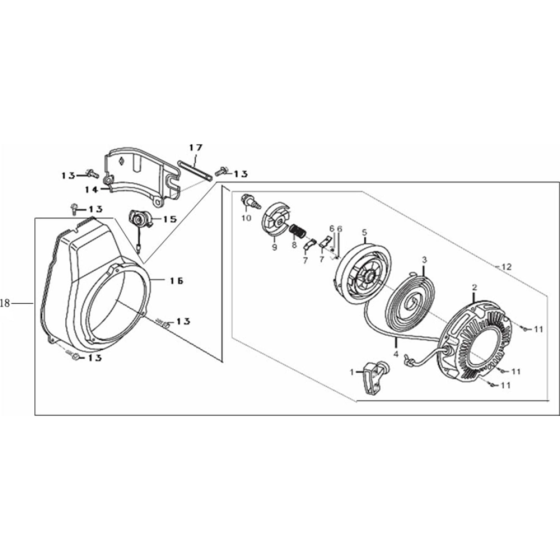 Starter Sub Assembly for Loncin LC152F A Shaft (97cc, 1.8hp) Twin Series Engine