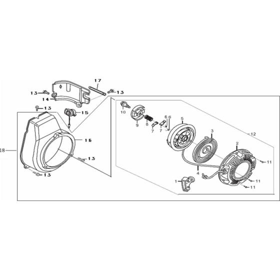 Starter Assembly Assembly for Loncin LC152F D shaft (97cc, 1.8hp) Twin Series Engine