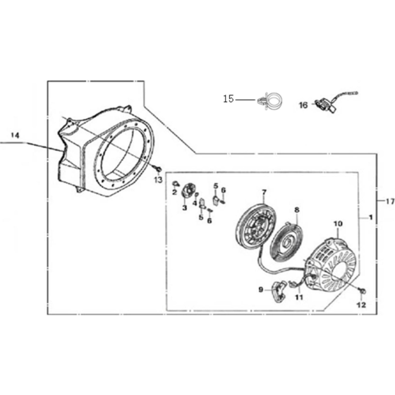 Starter Sub Assembly for Loncin LC154F-1 without Oil Alarm (87cc, 2.8hp) Twin Series Engine