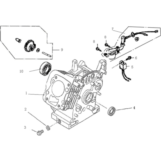 Crank Case Assembly for Loncin LC154F-1 without Oil Alarm (87cc, 2.8hp) Twin Series Engine