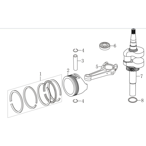 Crankshaft, Piston Assembly for Loncin LC1P61FA (140cc, 3.6hp) V-Shaft Engine