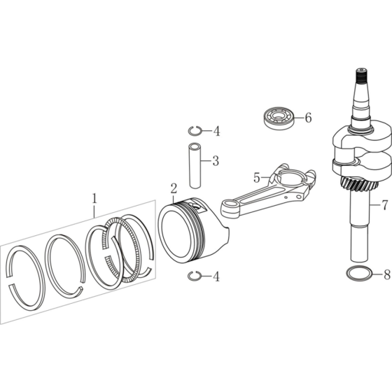 Crankshaft/Piston Assembly for Loncin LC1P68FA (185cc, 4.6hp) V-Shaft Engine