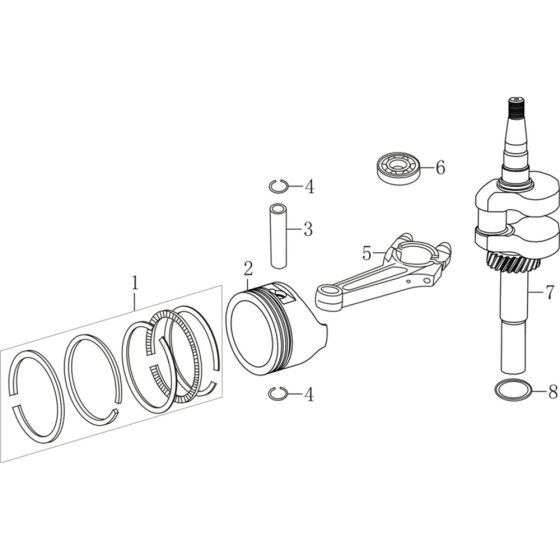 Crankshaft/Piston Assembly for Loncin LC1P70FA (196cc, 4.8hp) V-Shaft Engine