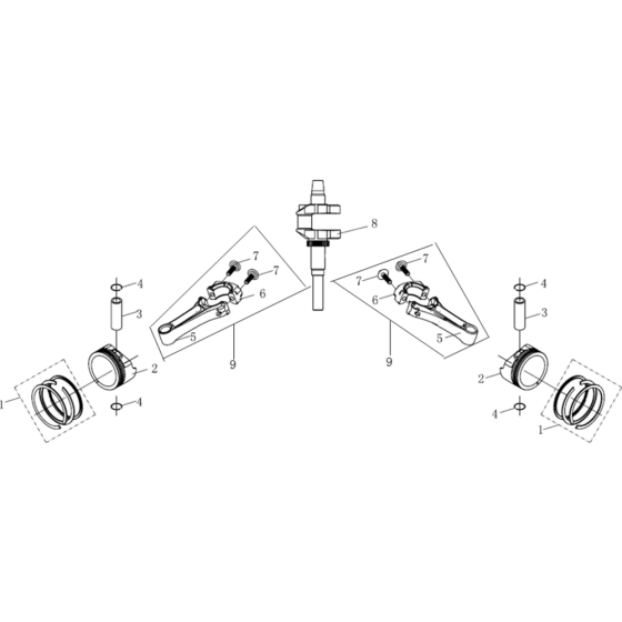 Crankshaft/Piston Assembly for Loncin LC2P80F (764cc, 19.3hp) V-Twin Series Engine