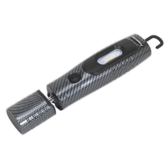 Rechargeable 360Deg. Inspection Lamp 7 SMD + 3W LED Carbon Fibre Effect Lithium-ion Sealey Part No. LED3602CF