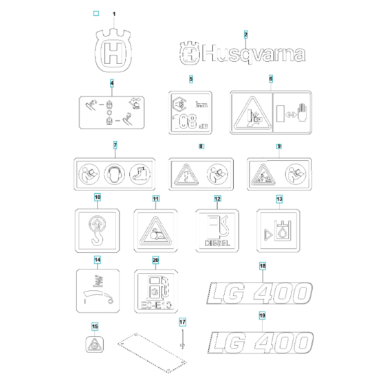 Decals for Husqvarna LG 400 Diesel Reversible Compactor